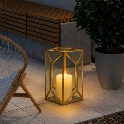 Terrarium Gold Metal & Glass Geometric Candle Lantern - Large