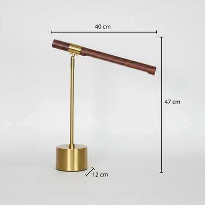 Gold metal desk lamp showing 47 cm height 40 cm light bar length and 12 cm base size ideal for work desk use.