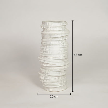 White ceramic decorative vase showing 18 cm width and 30 cm height ideal for console table shelf and home decor display.