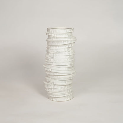 Modern white ceramic textured decorative vase ideal for dried flower arrangement on console table shelf and stylish home decor.