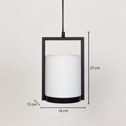 Black metal pendant light measuring 27 cm height and 18 cm width for modern interior lighting decor.