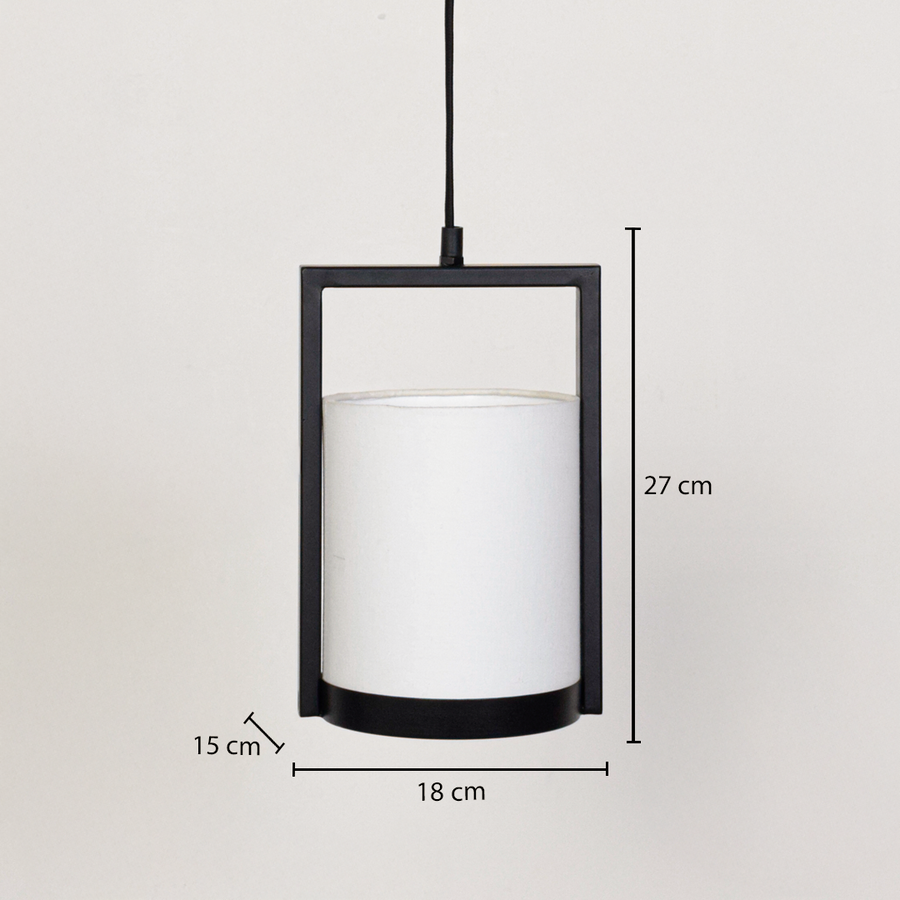Black metal pendant light measuring 27 cm height and 18 cm width for modern interior lighting decor.