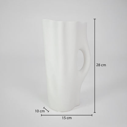 Dimension image of white ceramic handle vase measuring 28 cm for modern tabletop decor with matte finish styling.