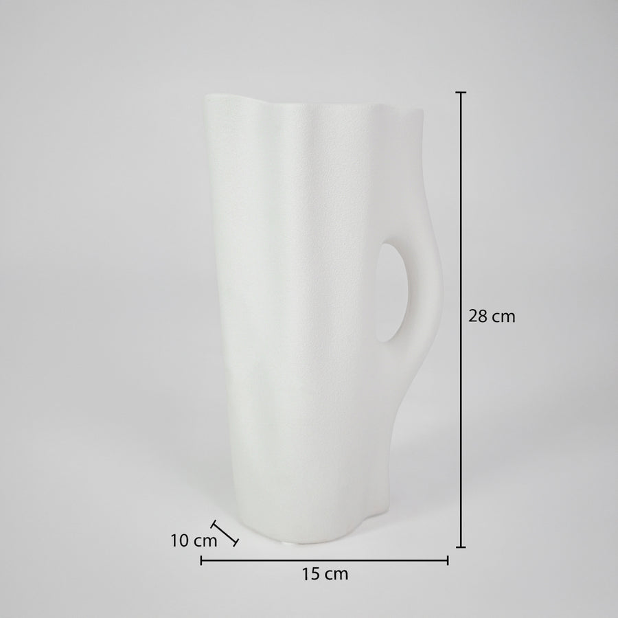 Dimension image of white ceramic handle vase measuring 28 cm for modern tabletop decor with matte finish styling.