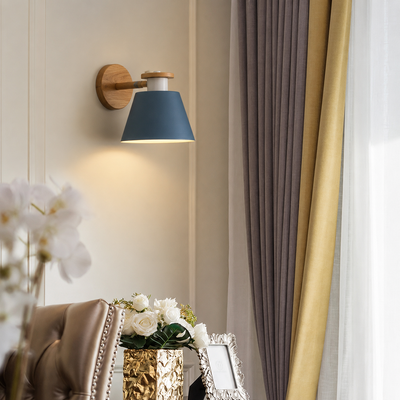 Lifestyle image of grey tokyo wall light for minimalist bedroom decor styling and modern home lighting.