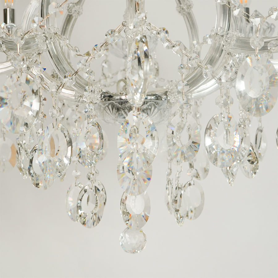 Closeup image of topaz cut-crystal chandelier for elegant living room decor styling with beautiful crystal accents.