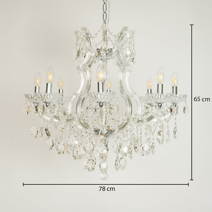 Dimension image of topaz cut-crystal chandelier for modern dining room decor styling with precise size measurement.
