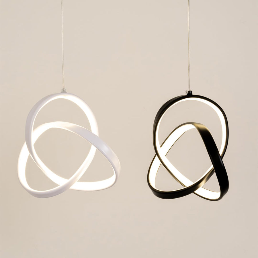 White twisted LED pendant lights displayed together for stylish living room dining room and elegant modern interior decor.