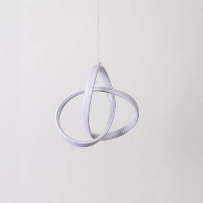 White twisted LED pendant light with light off shown on white background for living room bedroom and modern minimalist decor.