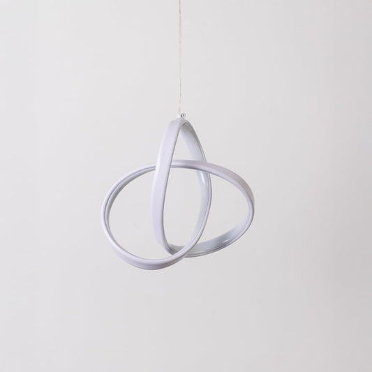 White twisted LED pendant light with light off shown on white background for living room bedroom and modern minimalist decor.