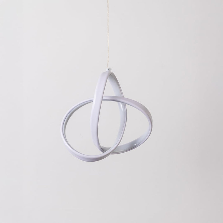 White twisted LED pendant light with light off shown on white background for living room bedroom and modern minimalist decor.