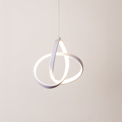 White metal LED pendant light with glowing rings designed for elegant modern interior decor.