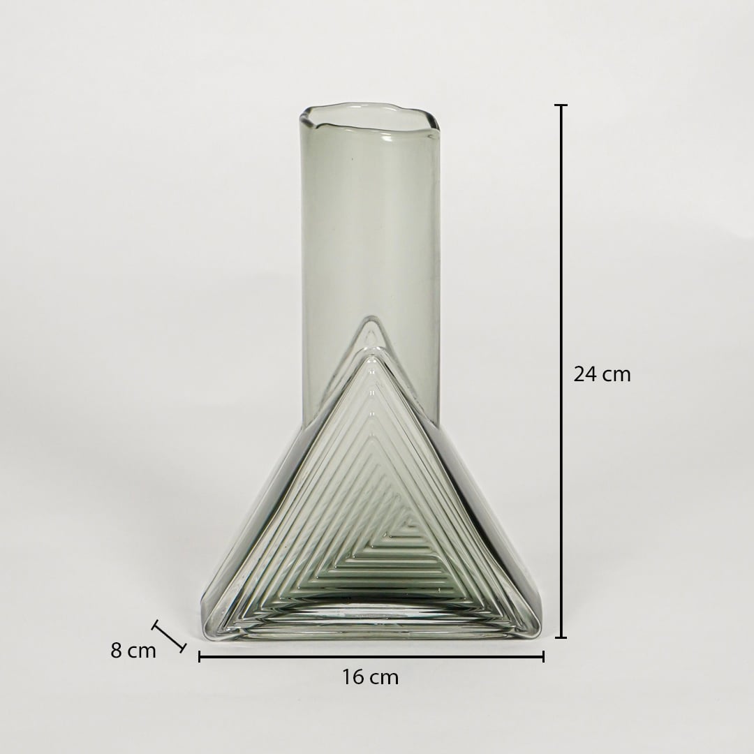 triangle geometric shape glass vase grey dimensions