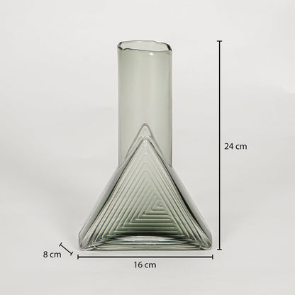 triangle geometric shape glass vase grey dimensions