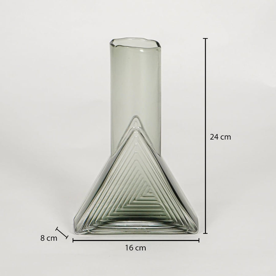 triangle geometric shape glass vase grey dimensions