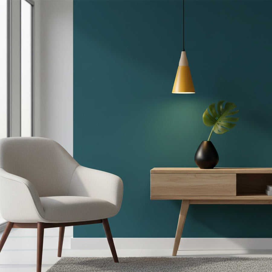 triangular cone pendant lamp yellow main lifestyle