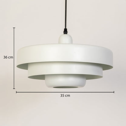 White metal pendant light dimension image with 35 cm width and 36 cm height for contemporary dining placement.