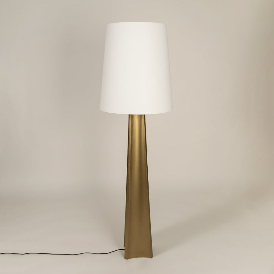 Floor lamp with metal base and large white shade shown switched off on a clean white background highlighting its modern sculptural silhouette for interior decor.
