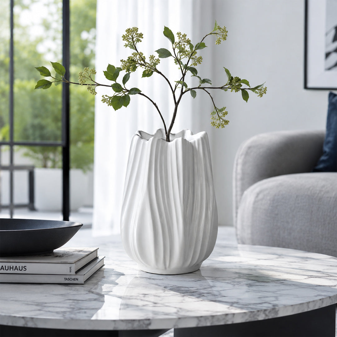 Tulip White Ceramic Flower Vase - Large