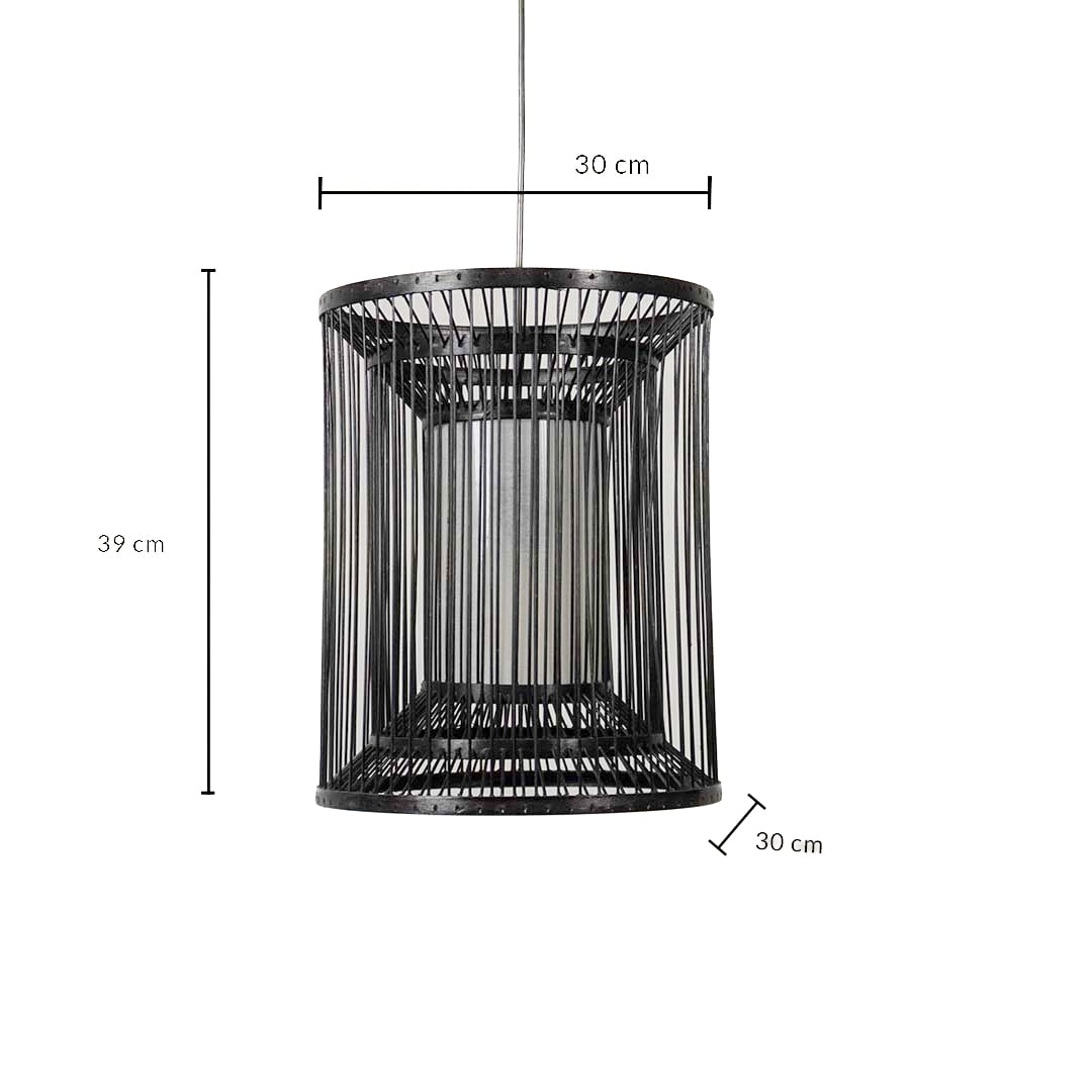 Cylindrical wire pendant light dimension image showing height 39 cm and width 30 cm for accurate size reference.