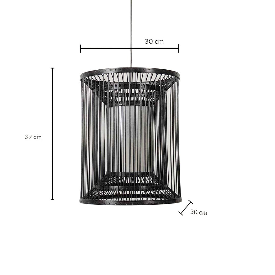 Cylindrical wire pendant light dimension image showing height 39 cm and width 30 cm for accurate size reference.