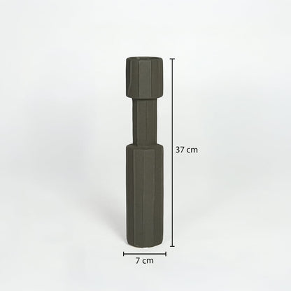 Black metal decorative candle holder measuring 37 cm height and 7 cm width ideal for modern tabletop decor styling.
