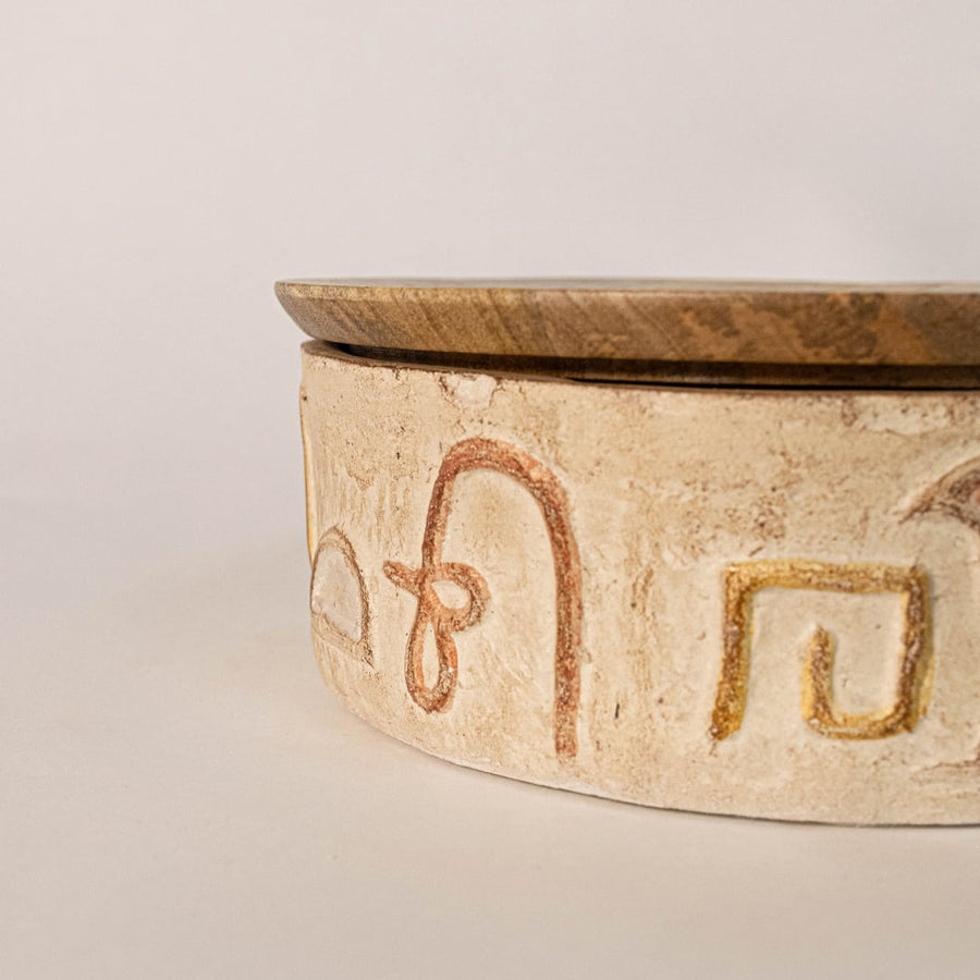 Detailed shot of carvings of ancient Egyptian symbols and fine handmade craftsmanship.