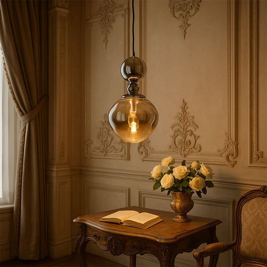 Unique chrome pendant light with reflective silver finish adding luxury and contemporary elegance to home interiors.