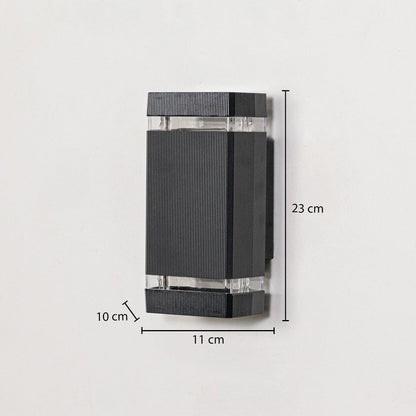 Rectangular black wall light dimension image showing 23 cm height and 11 cm width with minimalist build.