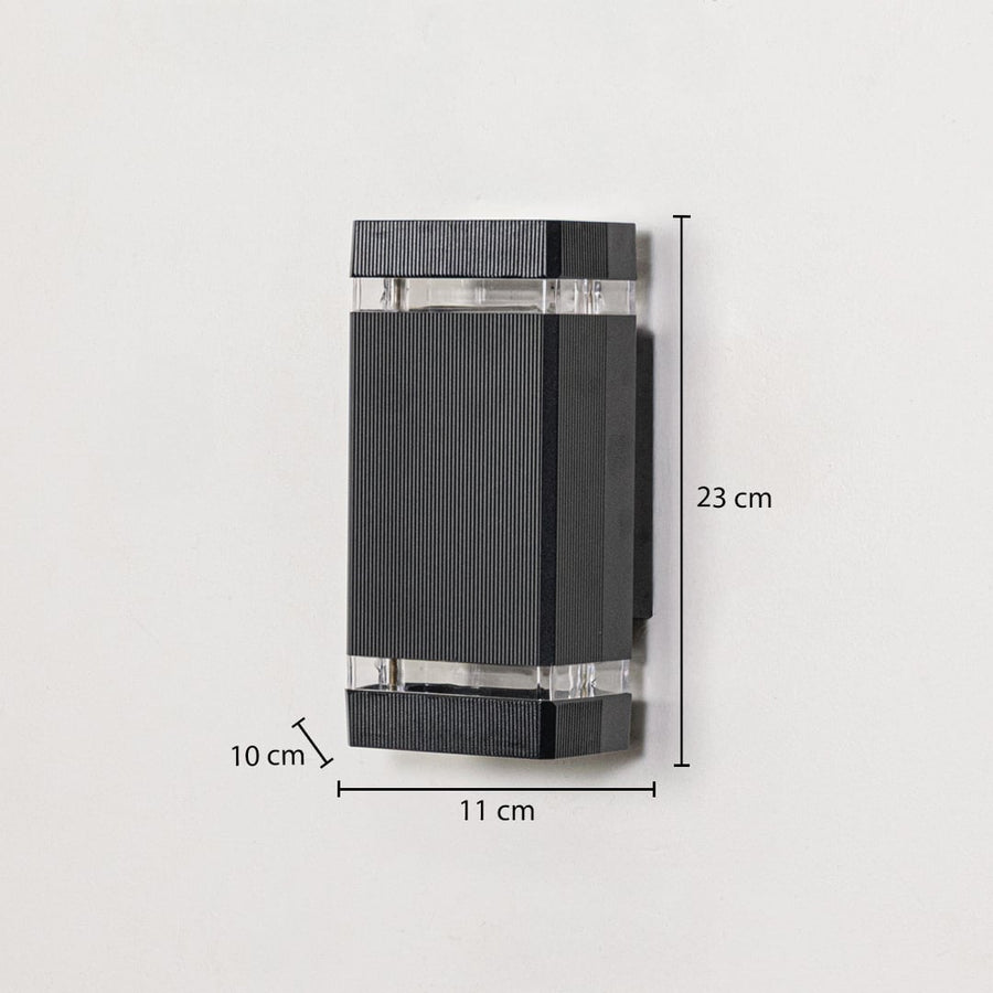 Rectangular black wall light dimension image showing 23 cm height and 11 cm width with minimalist build.