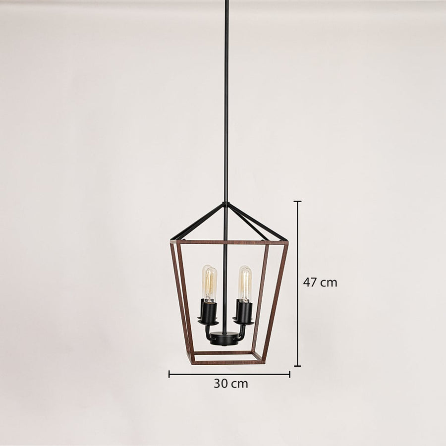 Black and wood pendant light shown with precise measurements of 30 cm width and 47 cm height for accurate ceiling placement and interior planning.