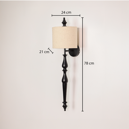 Lamp styled wall light dimensions image showing 78 cm height with 24 cm shade width and 21 cm depth highlighting the slim black metal wall light design.