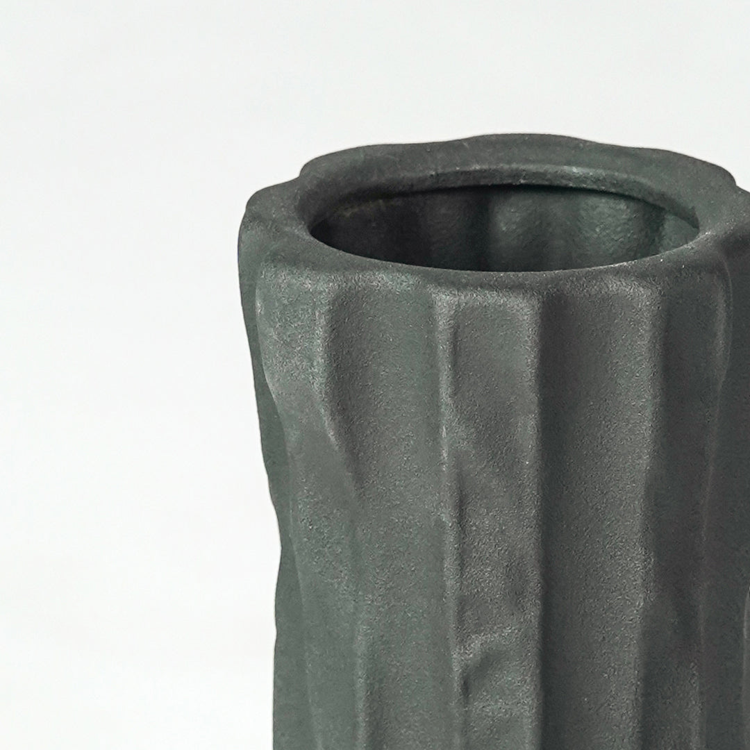 Veld Black Ceramic Candle Holder - Large