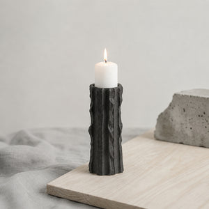 Veld Black Ceramic Candle Holder - Large