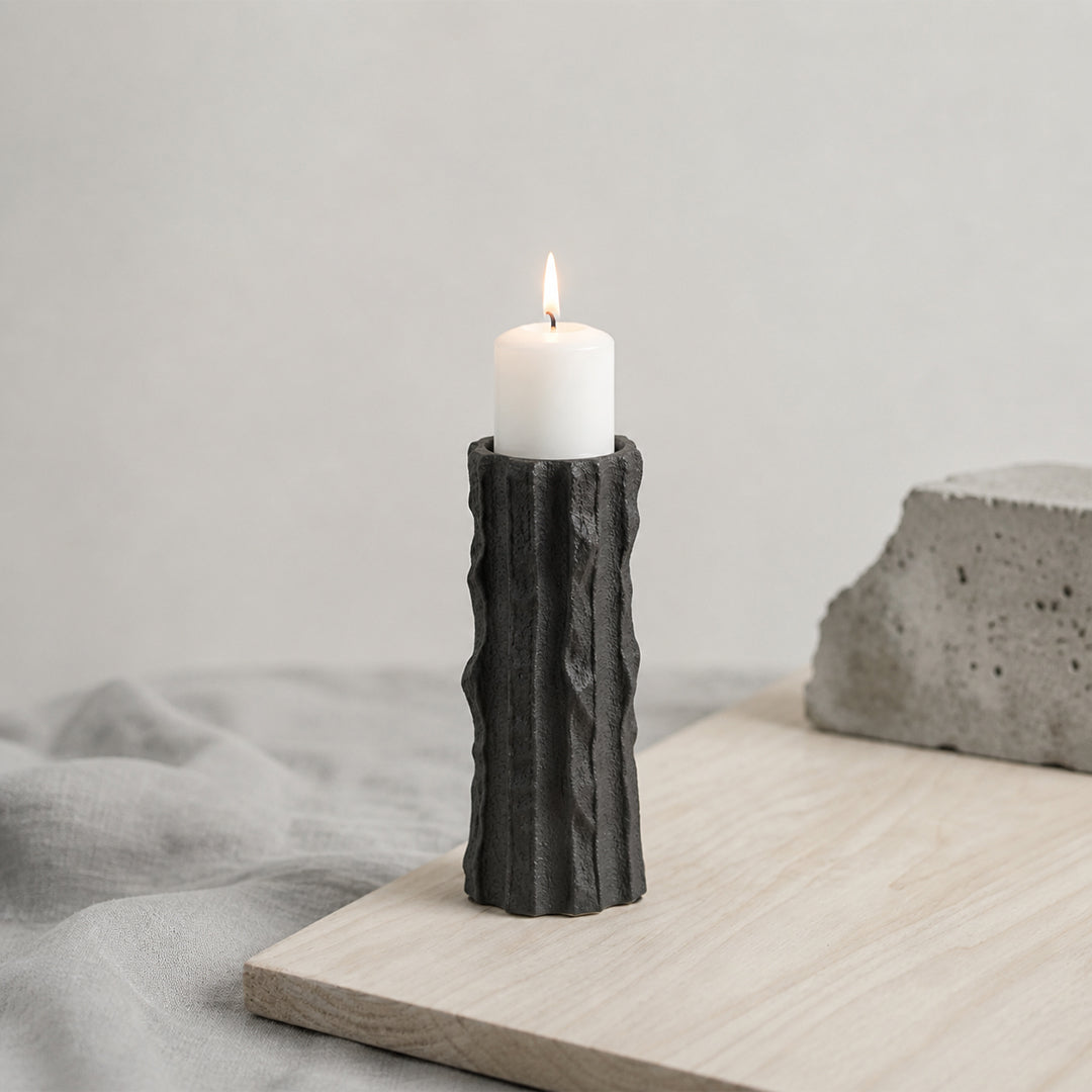 Veld Black Ceramic Candle Holder - Large