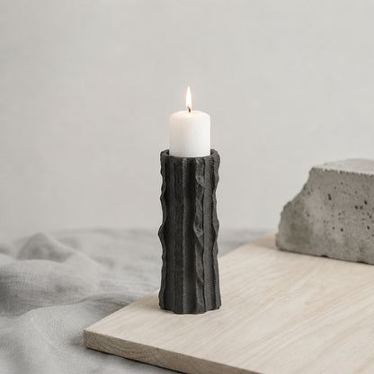 Veld Black Ceramic Candle Holder - Large