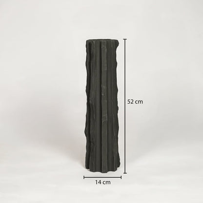 Black ceramic decorative floor vase showing 14 cm width and 52 cm height ideal for living room floor decor display.
