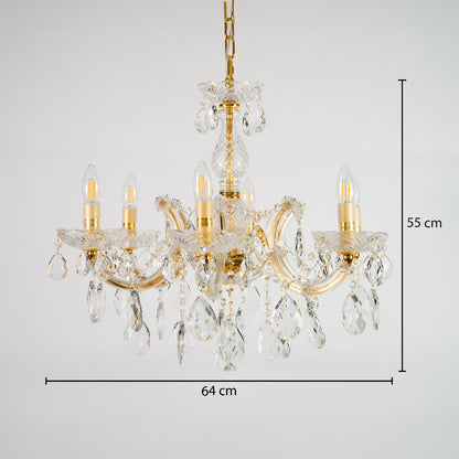 Dimension image of elegant crystal chandelier for modern dining room decor styling with precise size measurement.