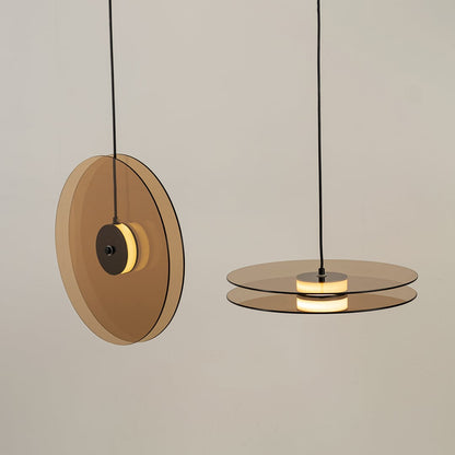 Vertical Gold Glass Double Disk Hanging Pendant Light Grouped