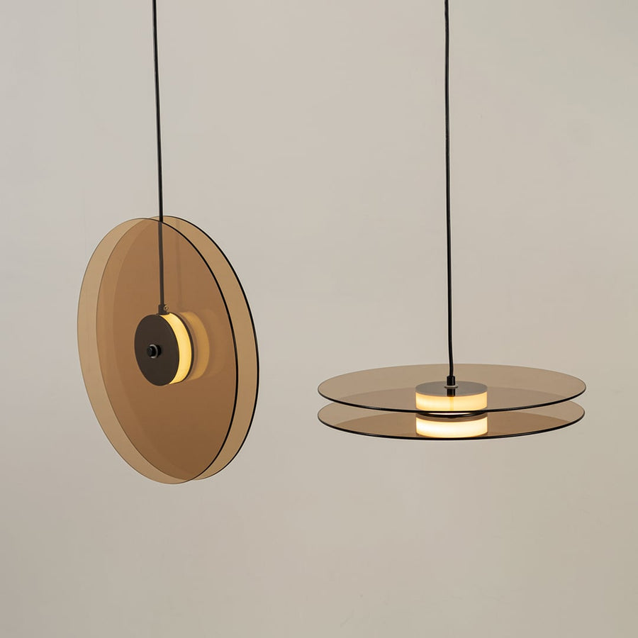 Vertical Gold Glass Double Disk Hanging Pendant Light Grouped