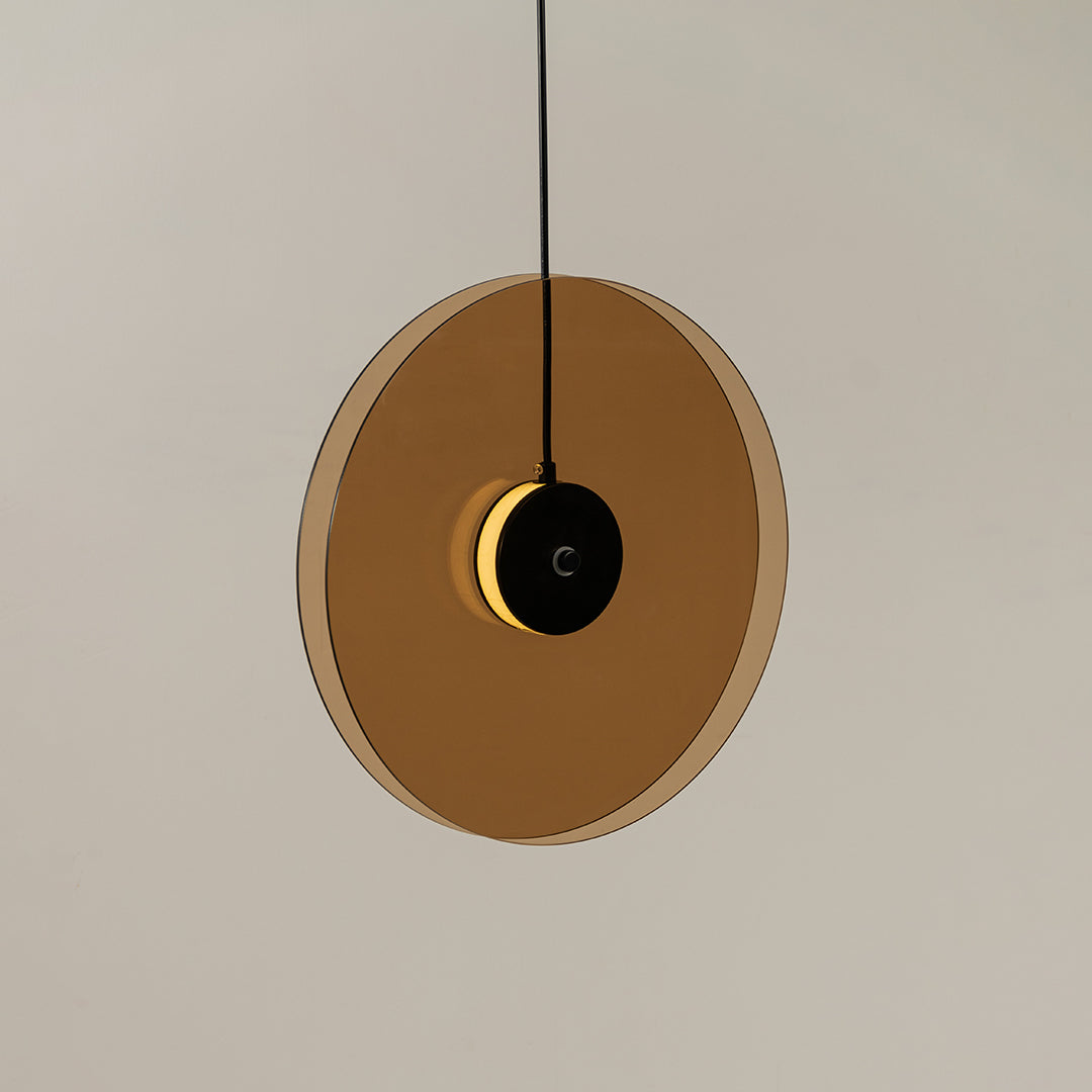 Vertical Gold Glass Double Disk Hanging Pendant Light