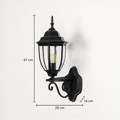 Outdoor wall light dimensions shown with height 47 cm width 29 cm and wall projection depth 16 cm for accurate installation planning.