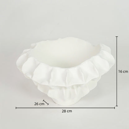 White textured ceramic planter bowl dimension image with 16 cm height and 26 cm width for elegant table decor.