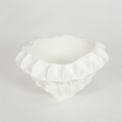 White textured ceramic bowl for elegant dining table placement and minimalist indoor decor styling centerpiece accent.