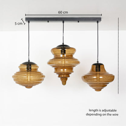 Amber layered glass pendant lights dimension image with adjustable length and 60 cm canopy for elegant dining placement.