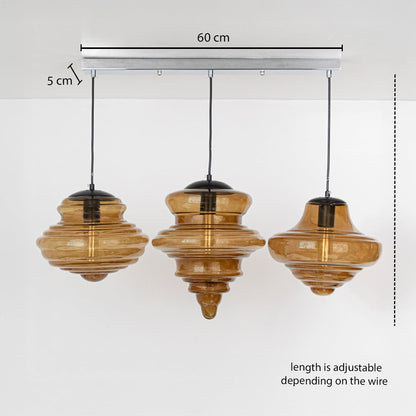 Amber layered glass pendant lights dimension image with adjustable length and 60 cm canopy for elegant dining placement.