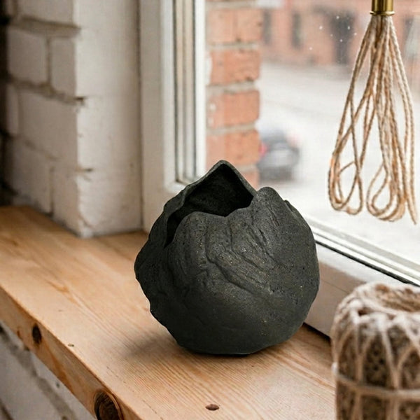 Vintage Cast Black Ceramic Vase