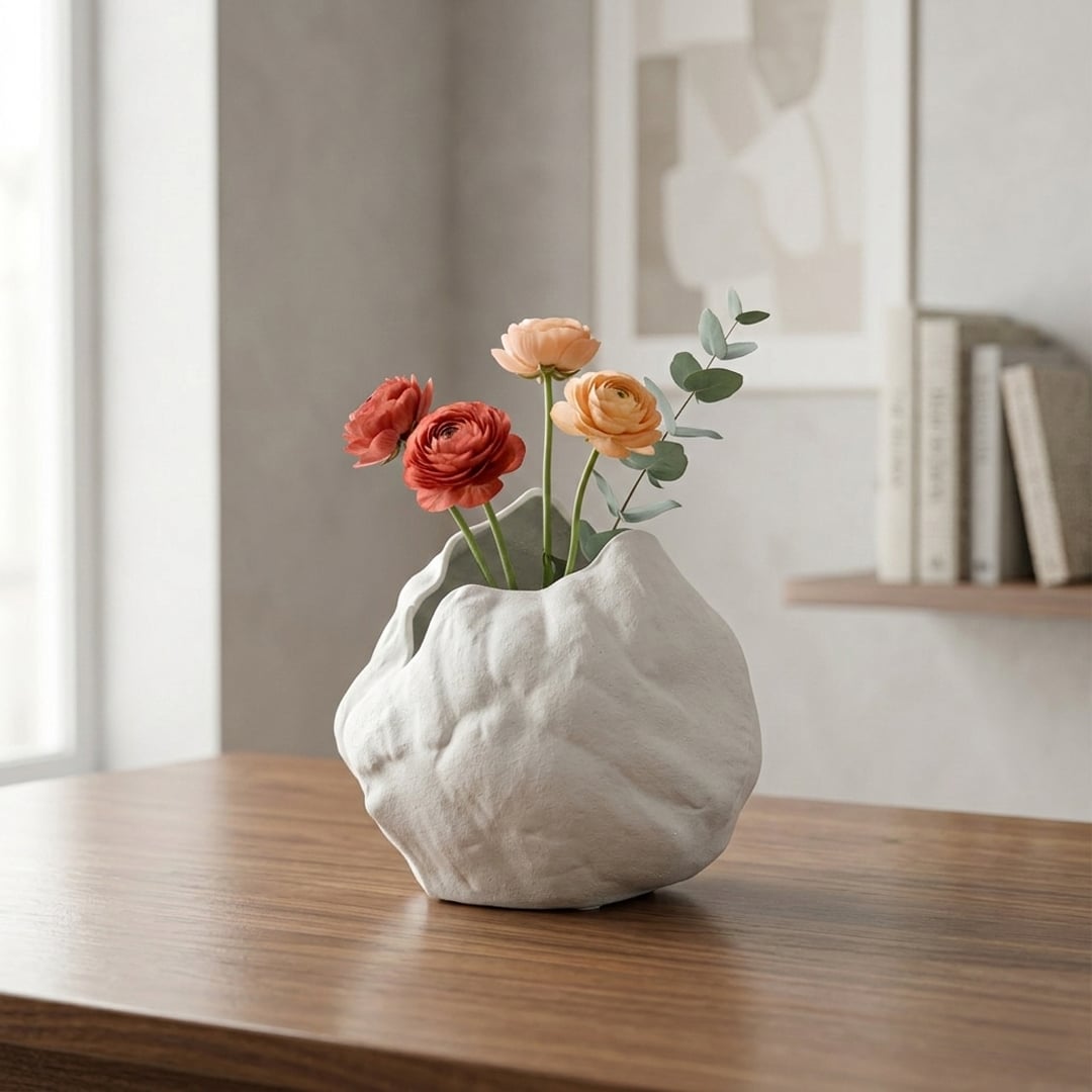 vintage cast white ceramic vase main lifestyle