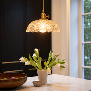 Holophane Pendant Lamp - Pointed Etched Glass