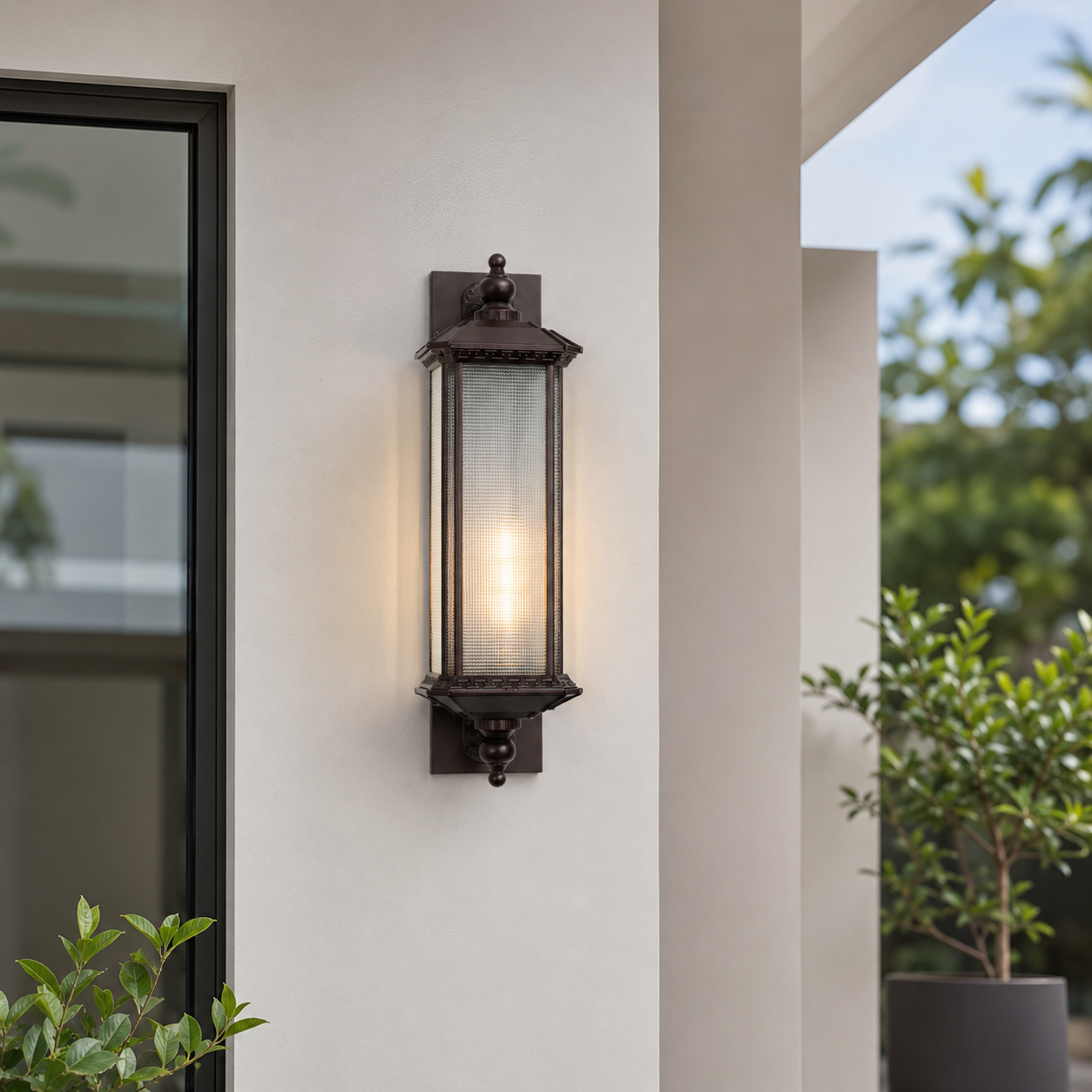 Vista Cross Reeded Glass Outdoor Wall Light - Brown